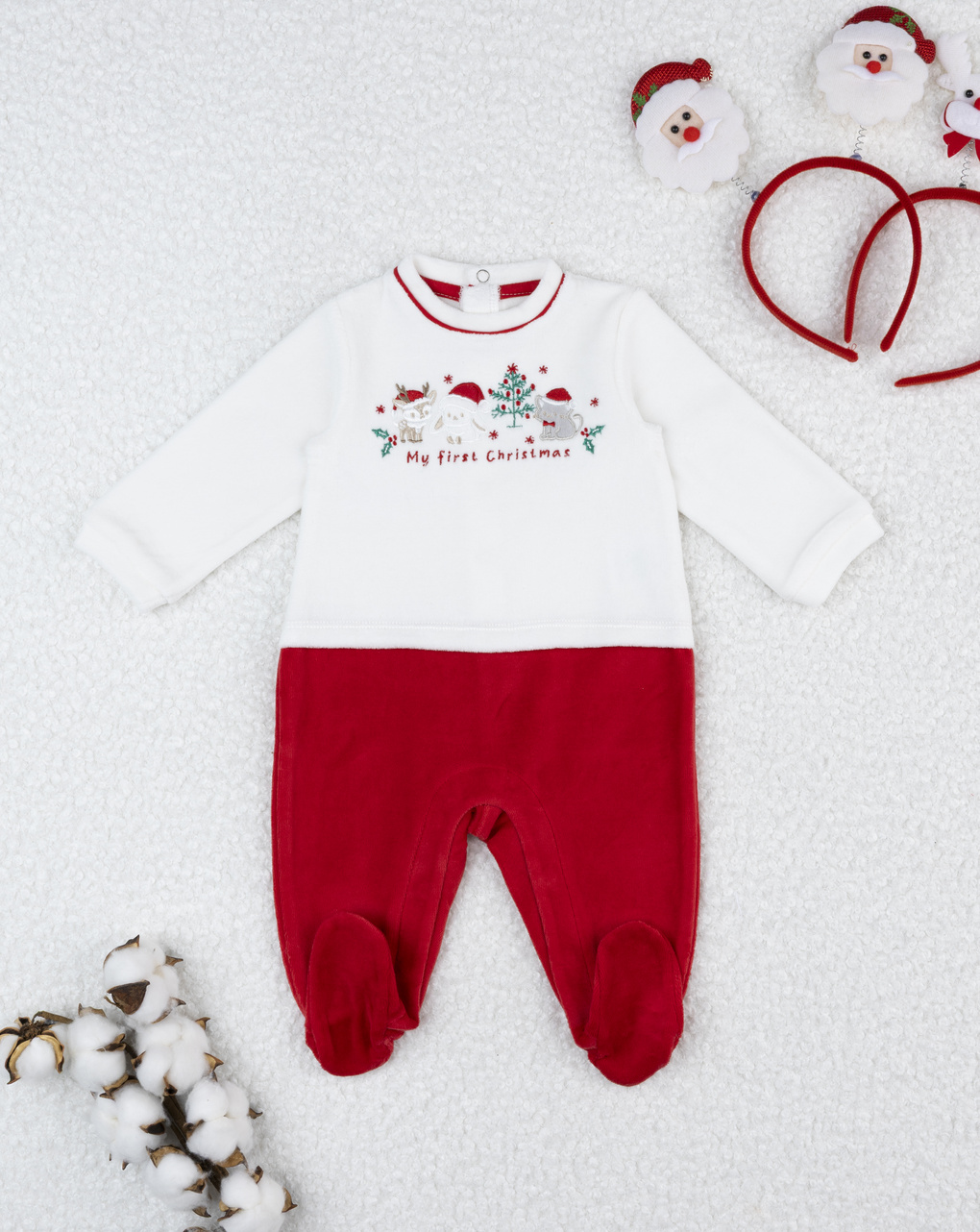 Tutina unisex bianco/rosso ricami natale