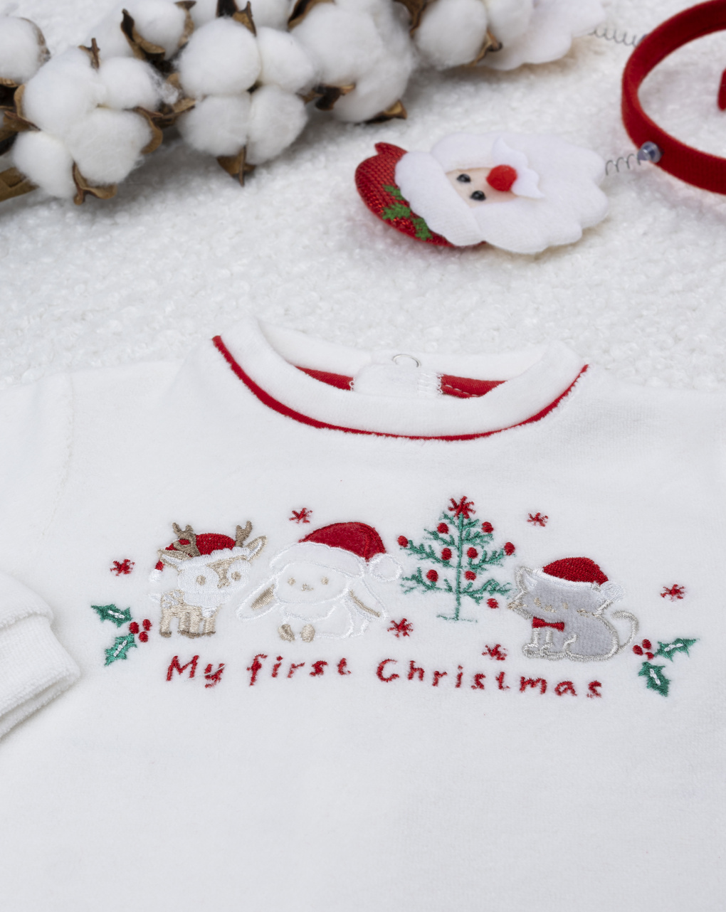 Tutina unisex bianco/rosso ricami natale