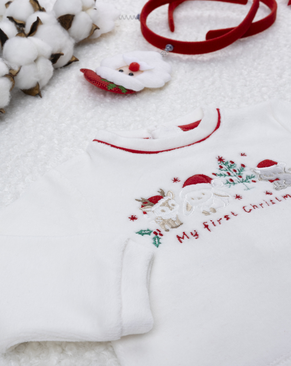 Tutina unisex bianco/rosso ricami natale