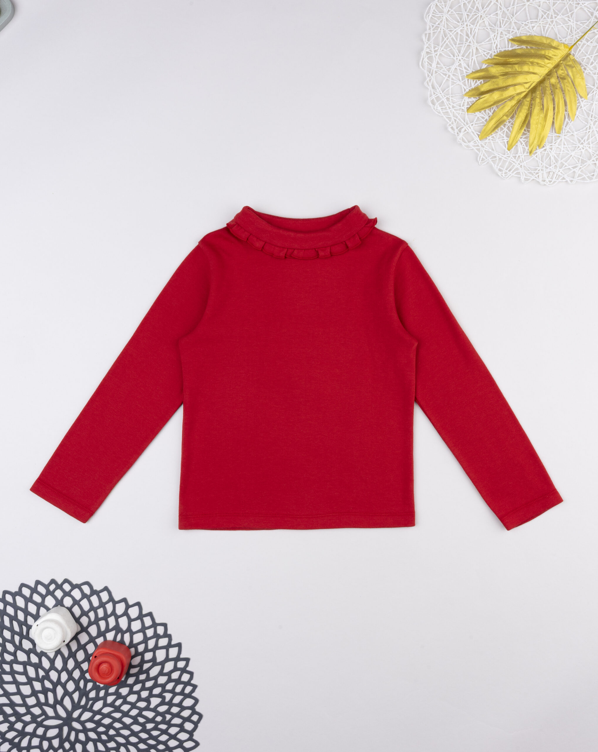 T-shirt bimba rossa con colletto