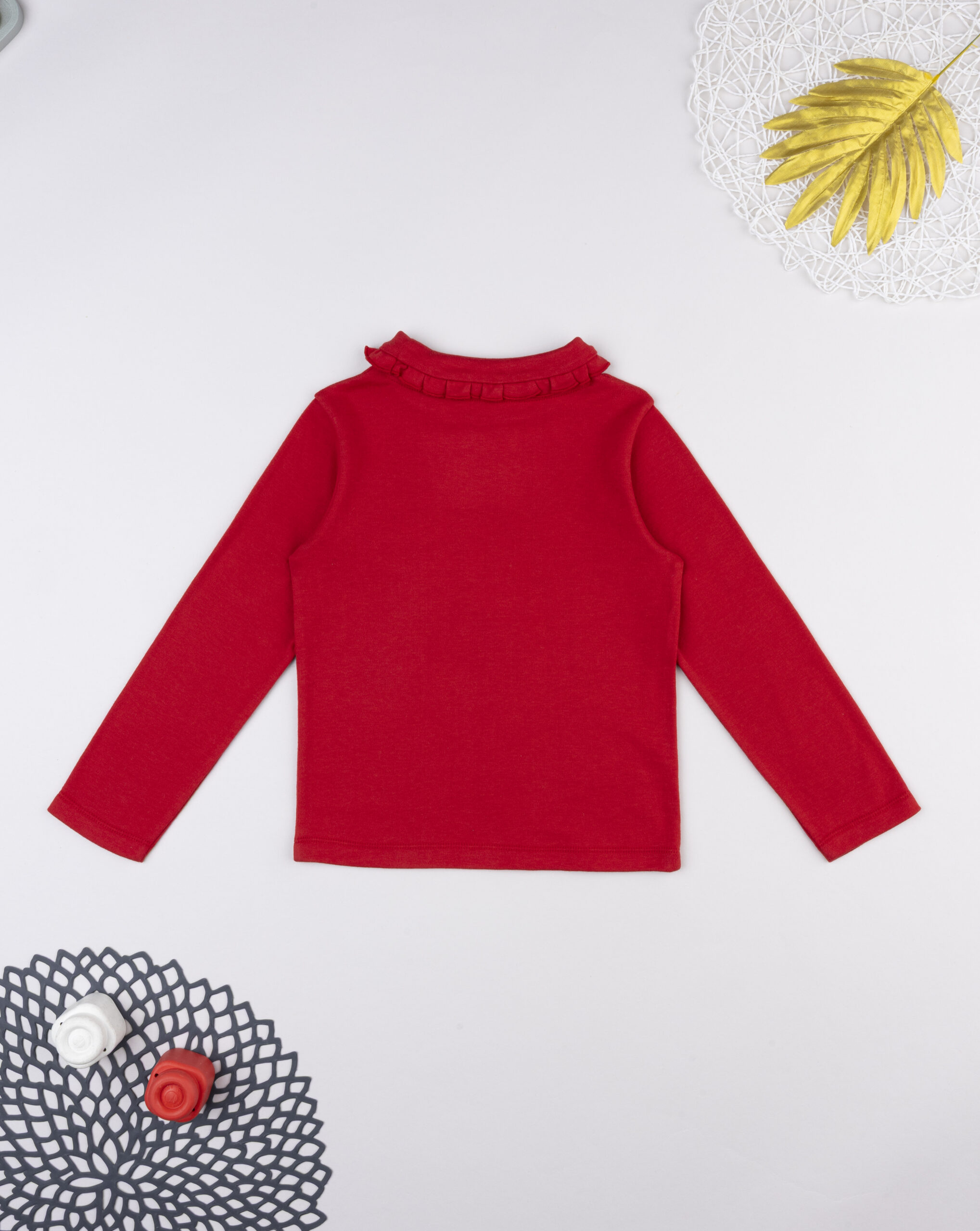 T-shirt bimba rossa con colletto