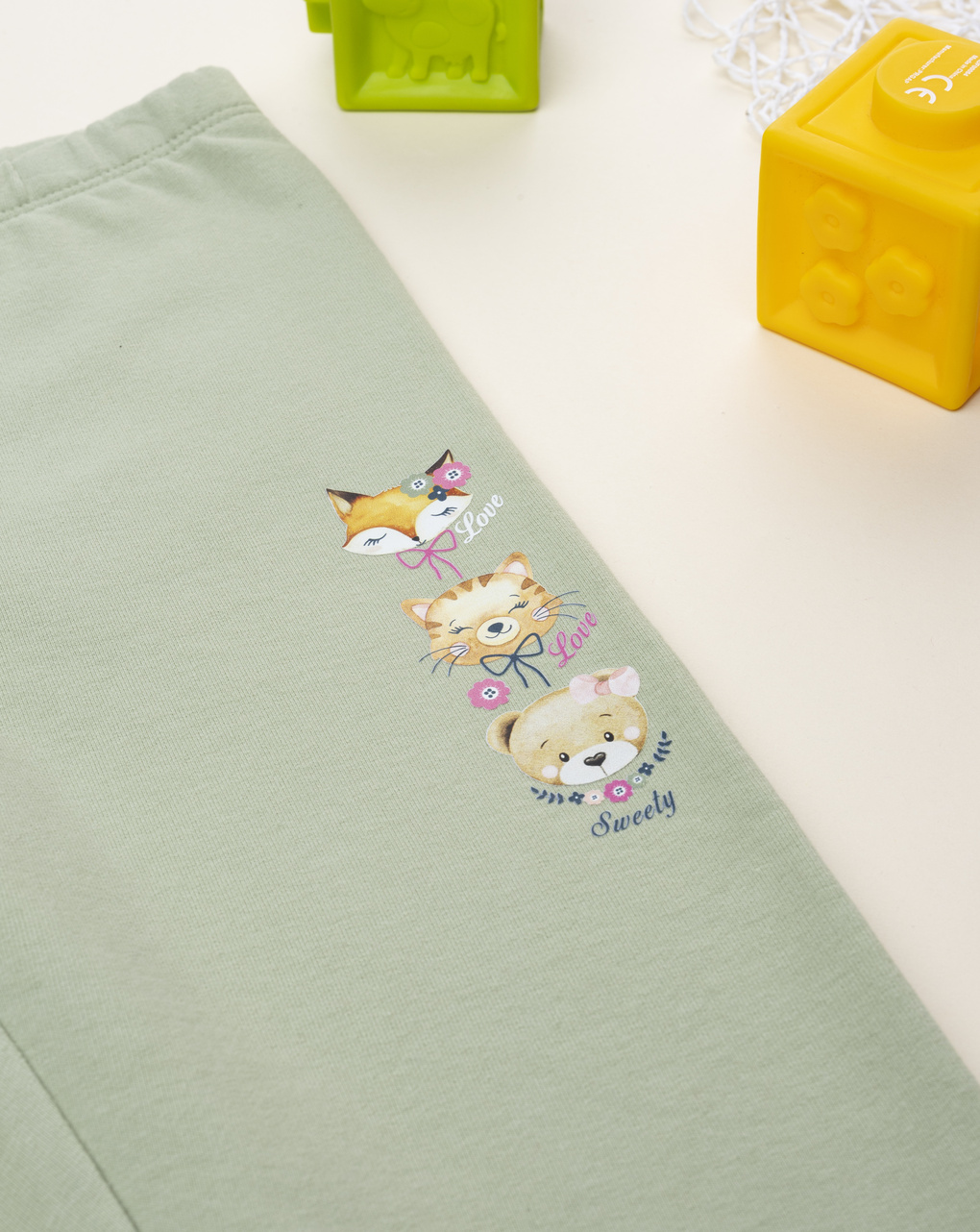 Legging bimba verde stampa animali