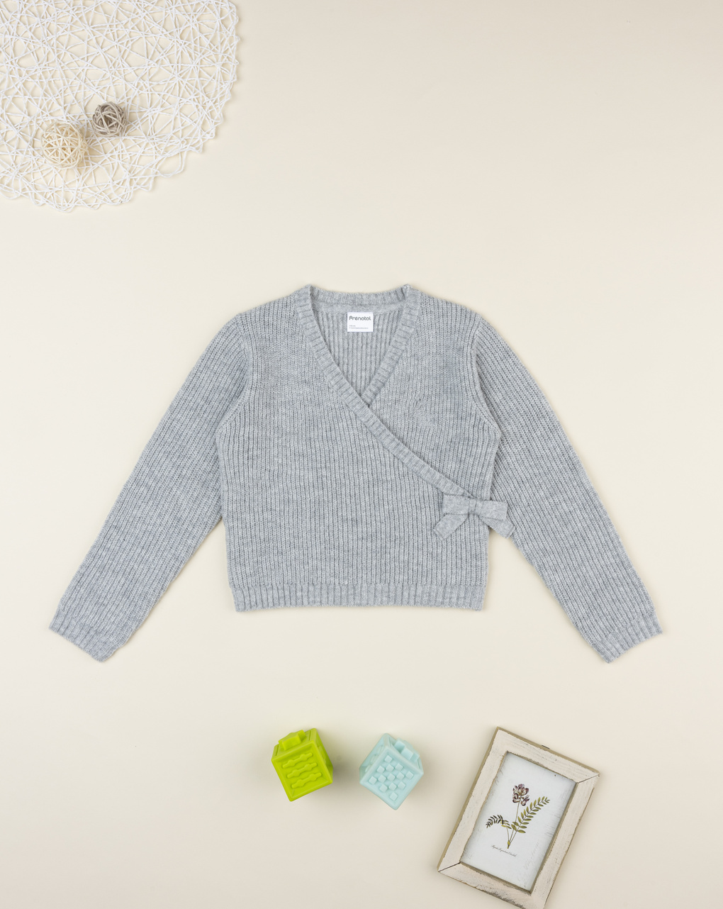 Cardigan bambina grigio con fiocco