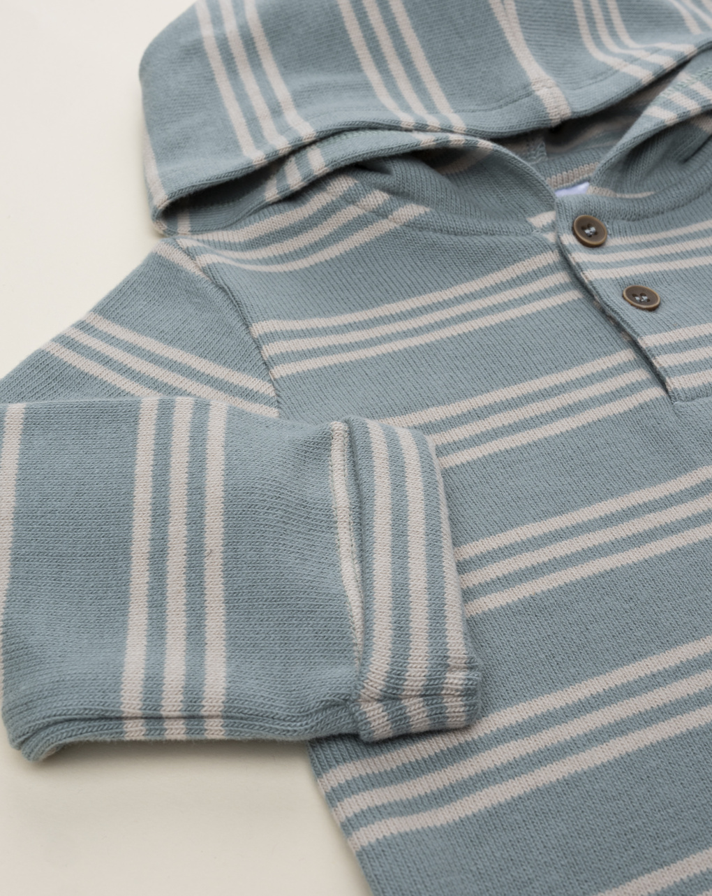 Maglia bimbo rigata verde/beige con cappuccio