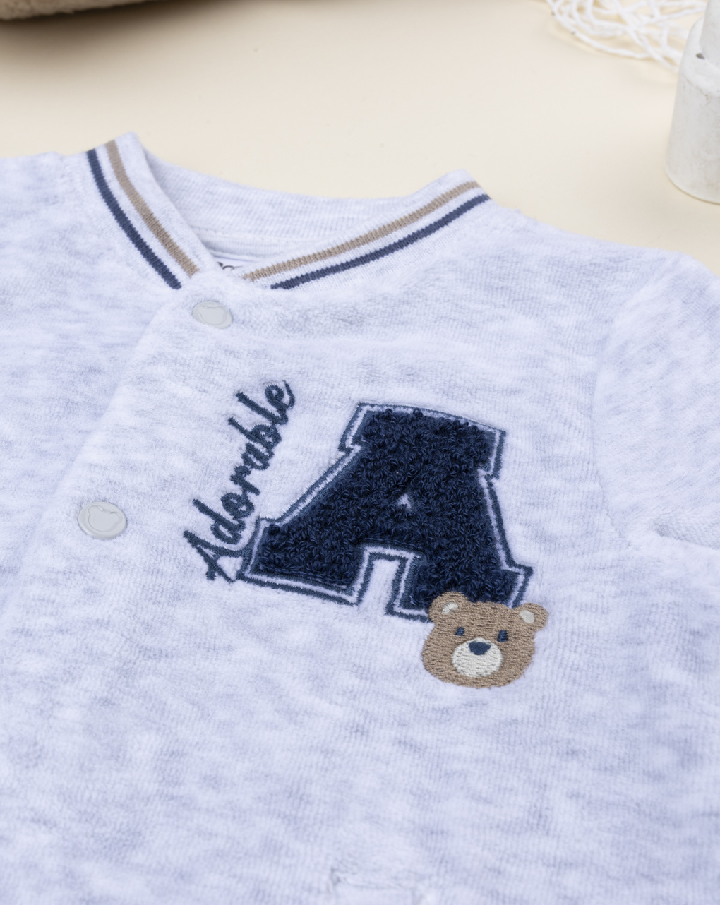 Tutina ciniglia grigia neonato con patch