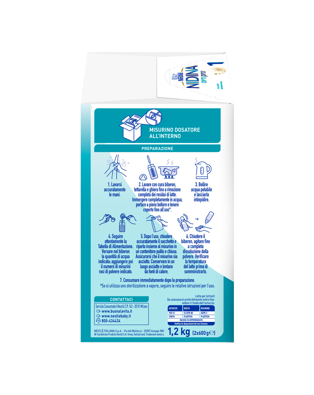 Nidina optipro 1 dalla nascita latte in polvere - 1.2 kg (2x600g) -nestlé