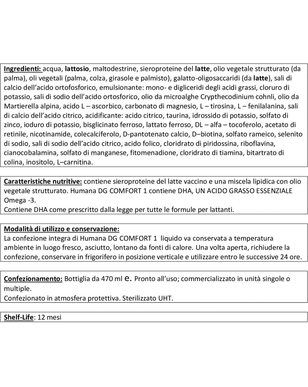 Latte dg comfort 1 liquido 470ml - humana