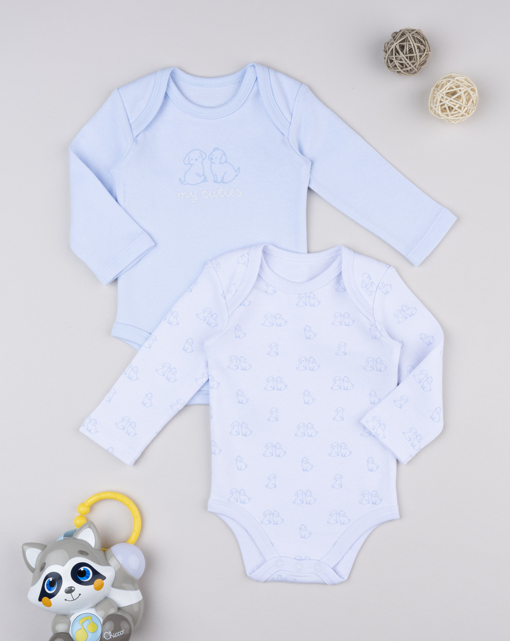 Pack 2 body manica lunga bianco/azzurro - corredino