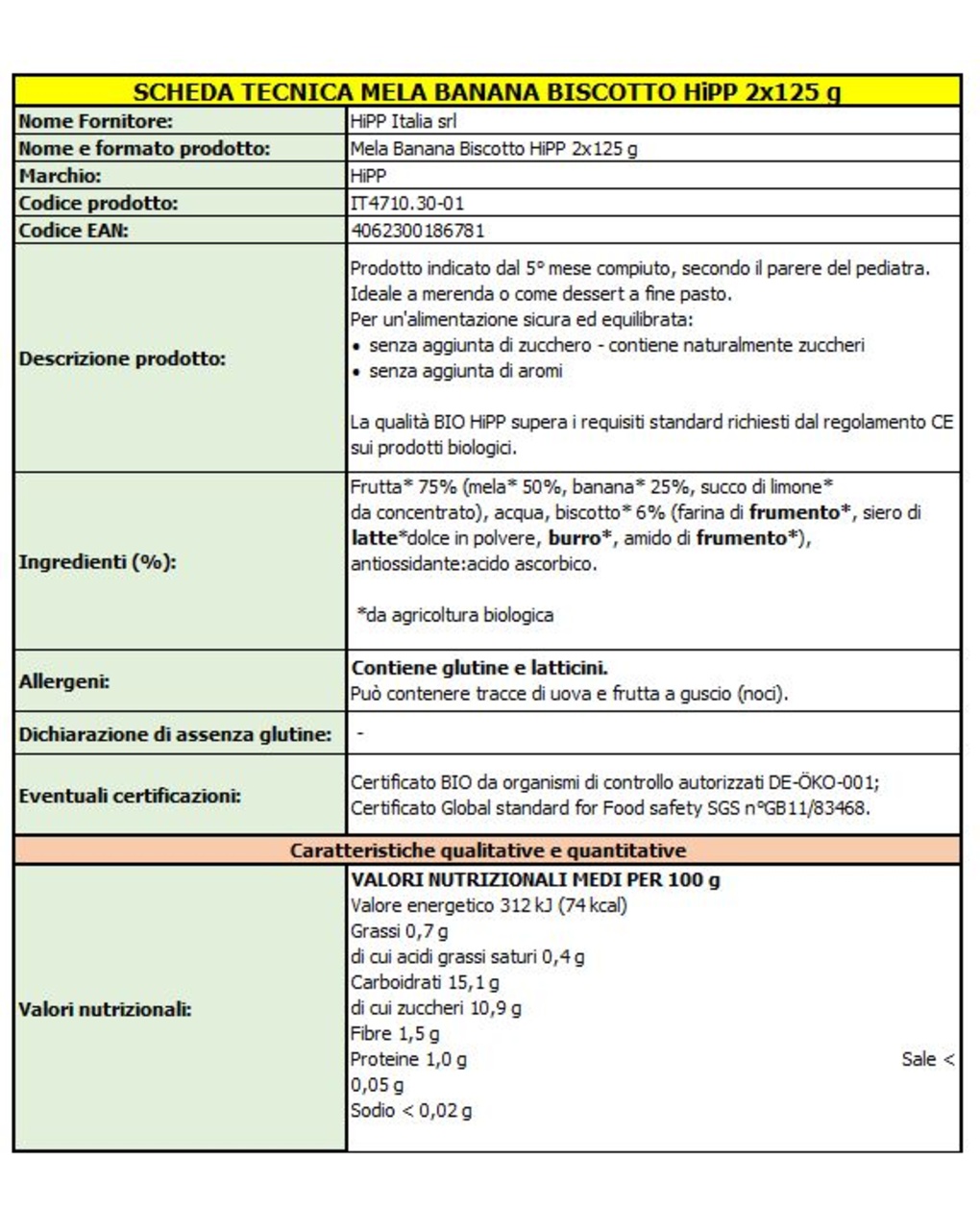 Omogeneizzato mela, banana e biscotto 2x125g - hipp