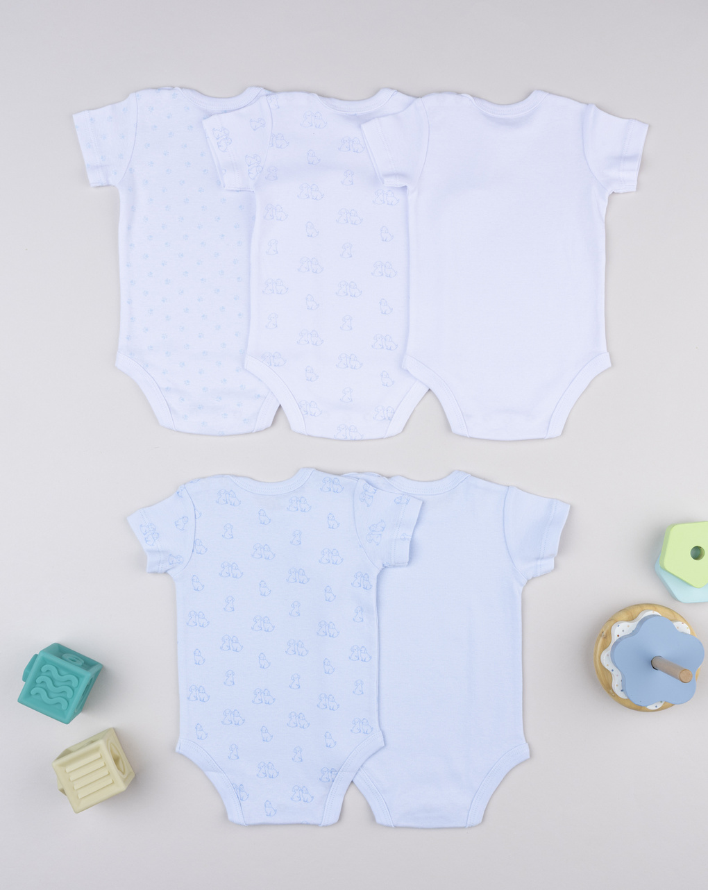 Pack 5 body girocollo bianco/azzurro