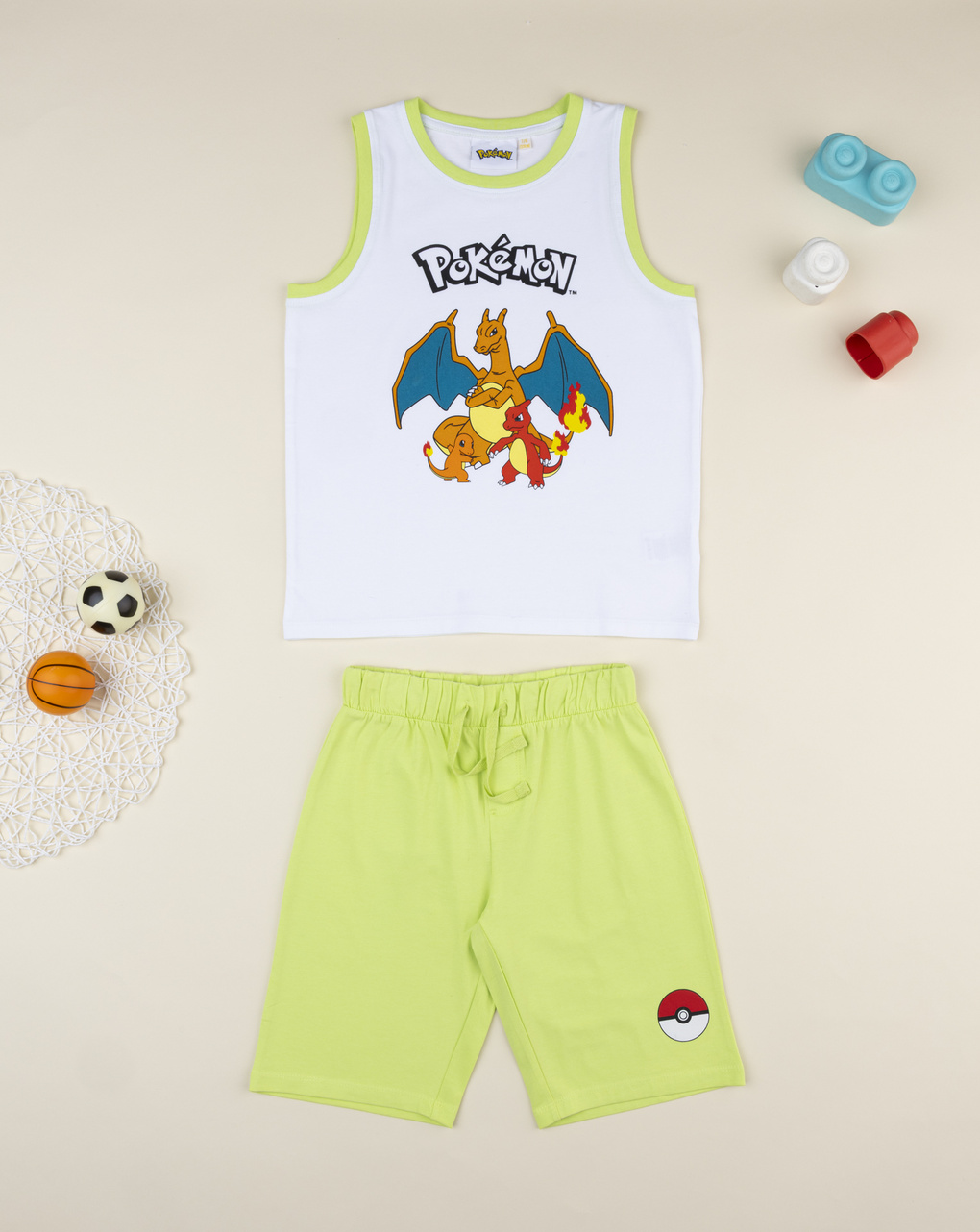 Compelto estivo bambino pokemon bianco/verde
