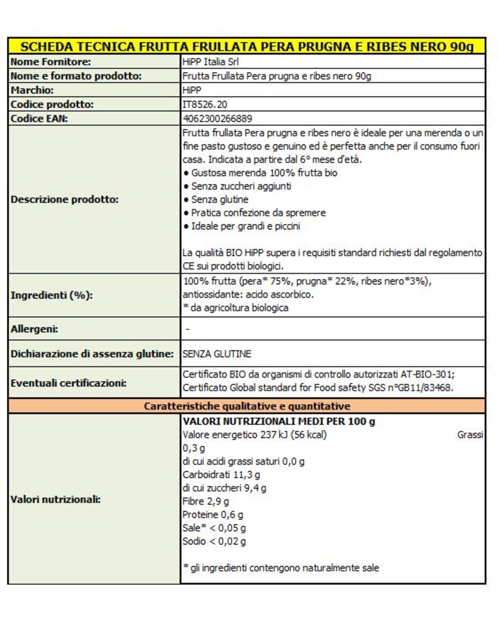 Frutta frullata pera prugna ribes 90g - hipp
