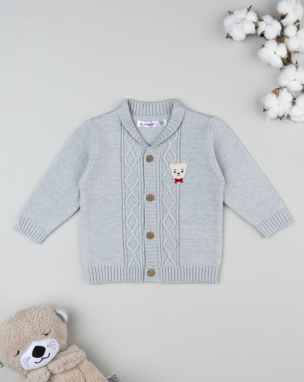 Cardigan bimbo grigio con patch