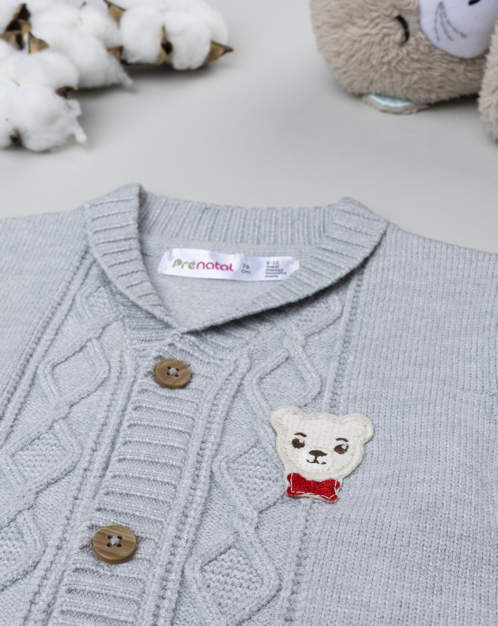 Cardigan bimbo grigio con patch