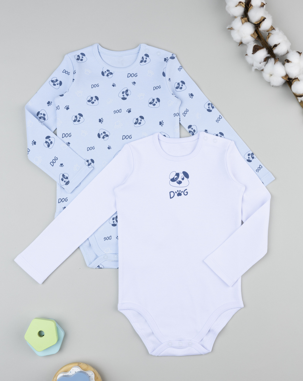 Pack 2 body bimbo bianco/azzurro dog