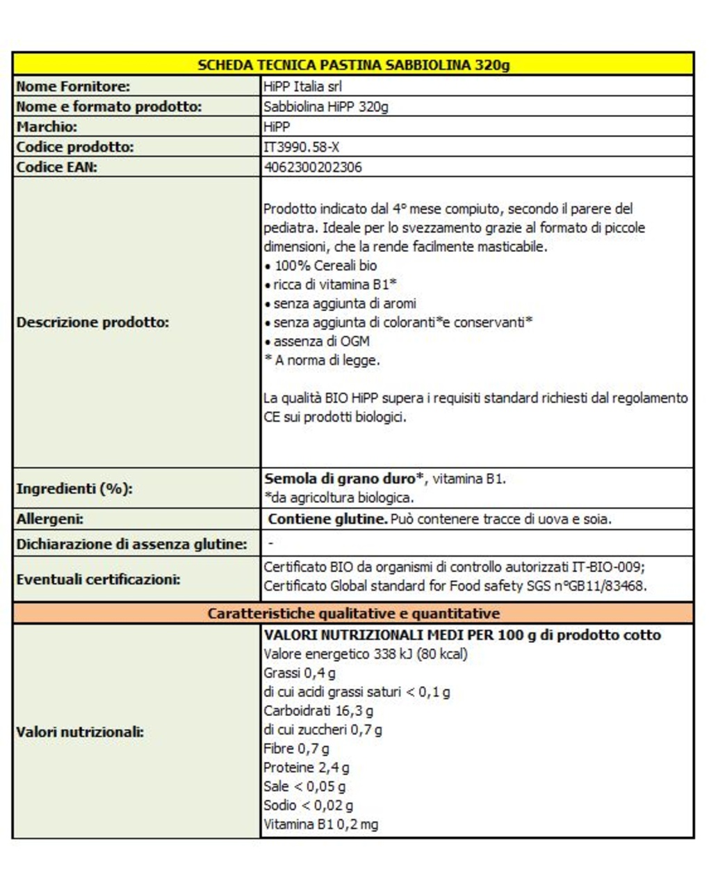 Pastina sabbiolina 320g - hipp