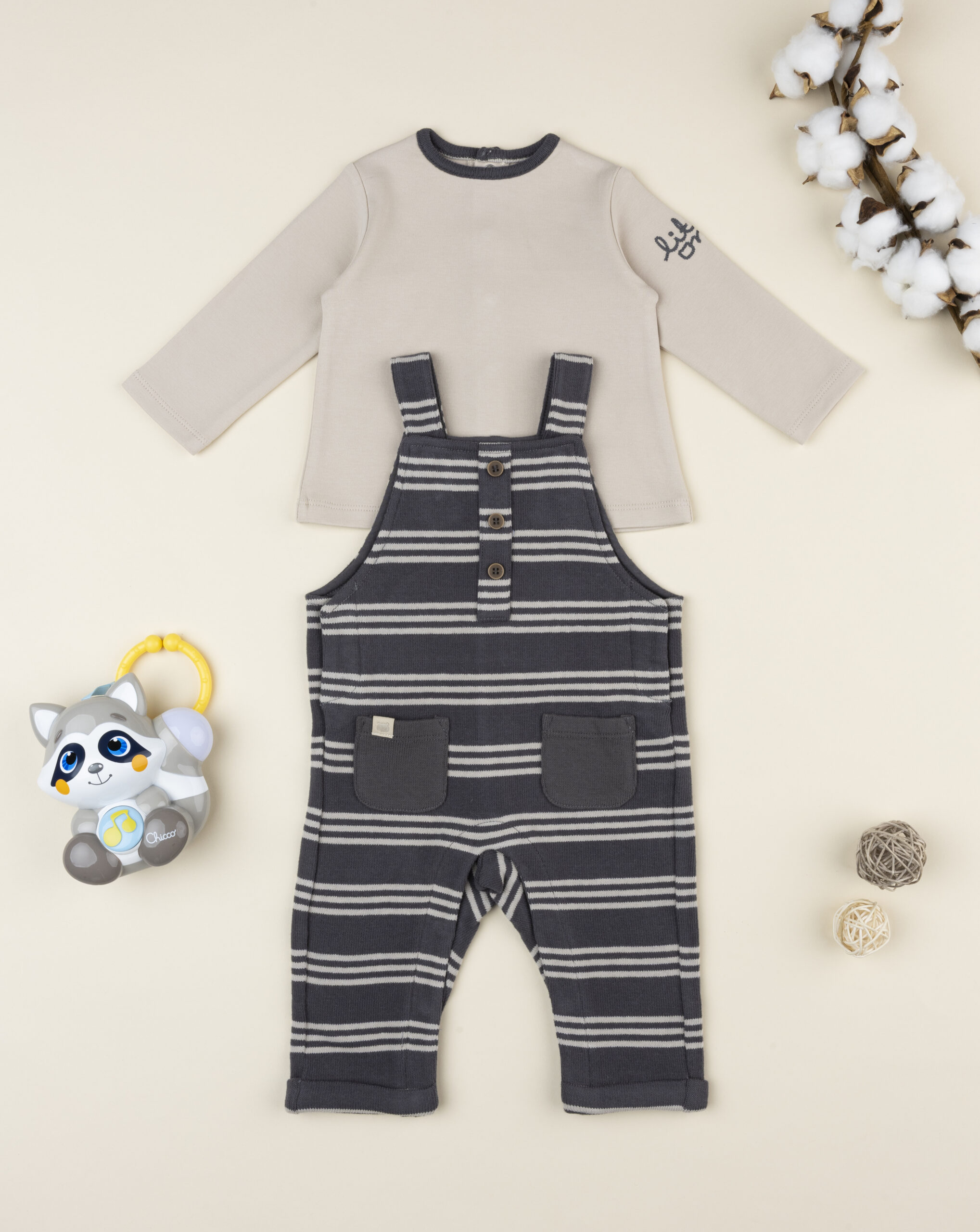 Completo bimbo salopette grigio/marrone