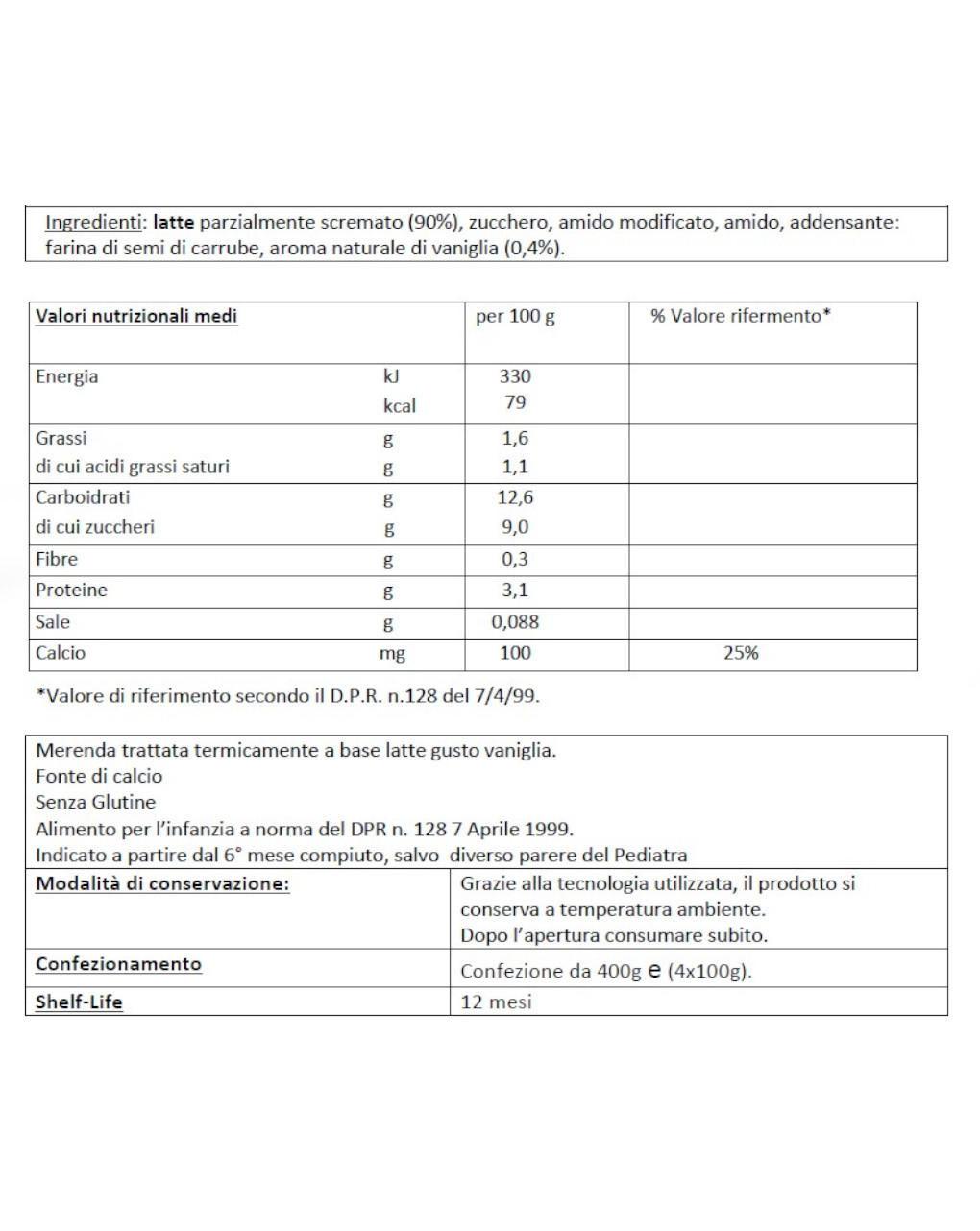 Merenda latte vaniglia 4x100gr - humana