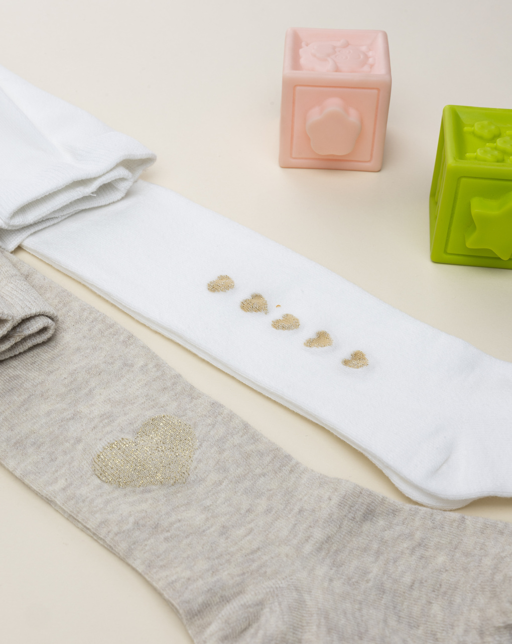Pack 2 collant bimba beige/bianco cuori