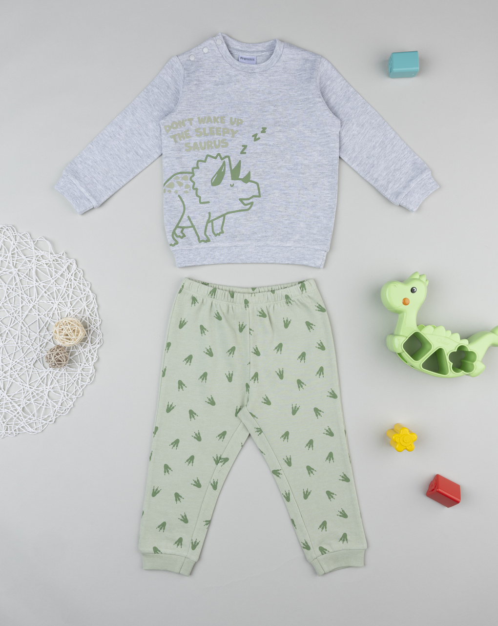 Pigiama bimbo verde/grigio dino