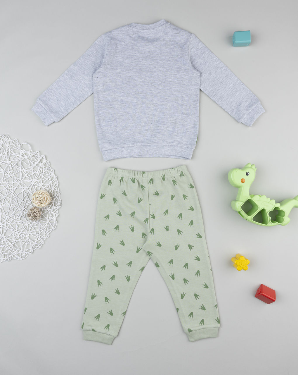Pigiama bimbo verde/grigio dino