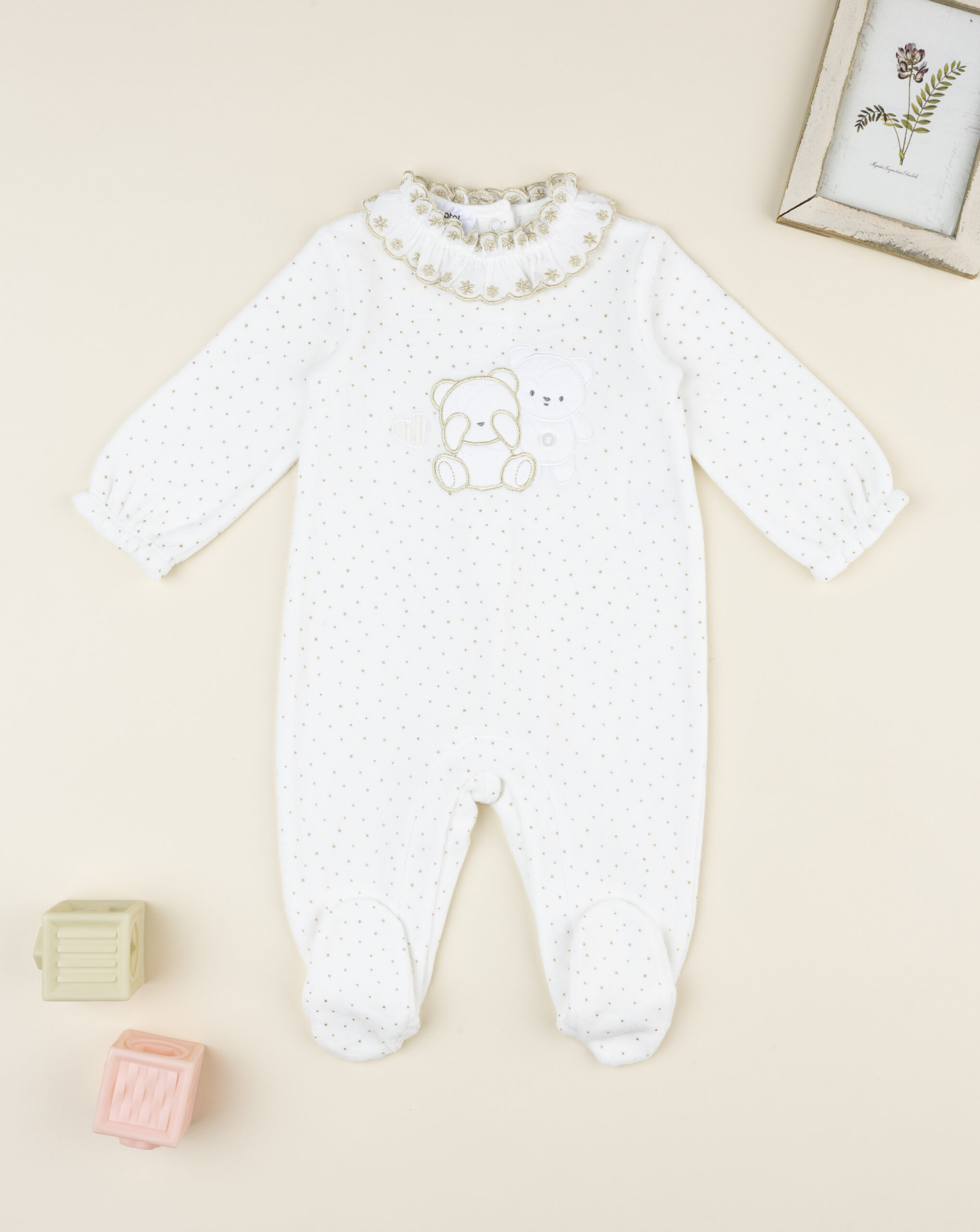 Tutina bimba bianca ricamo oro