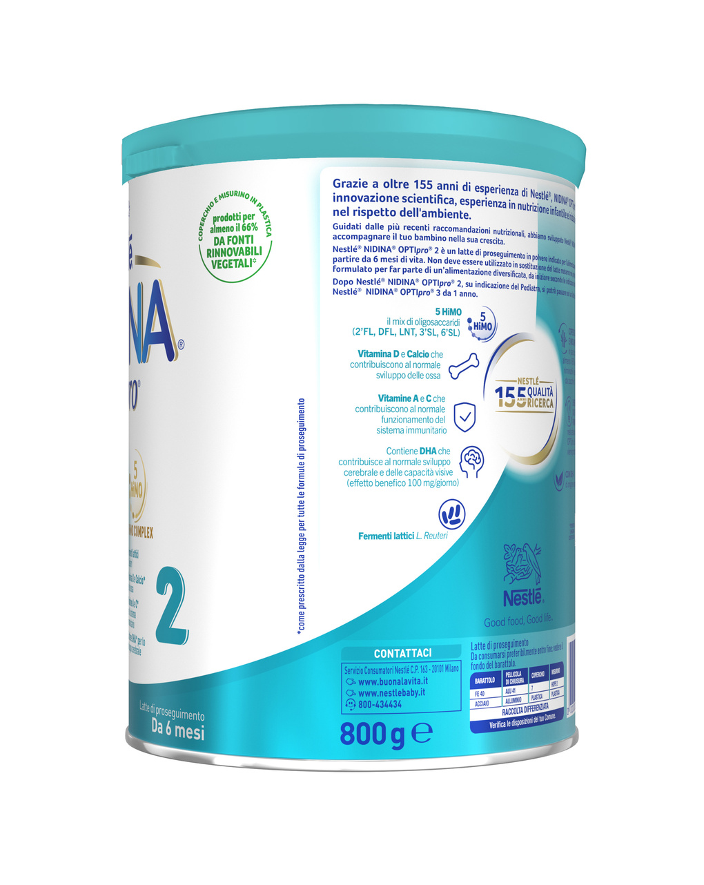 Nidina optipro 2 da 6 mesi, latte di proseguimento in polvere, latta da 800g - nestlé