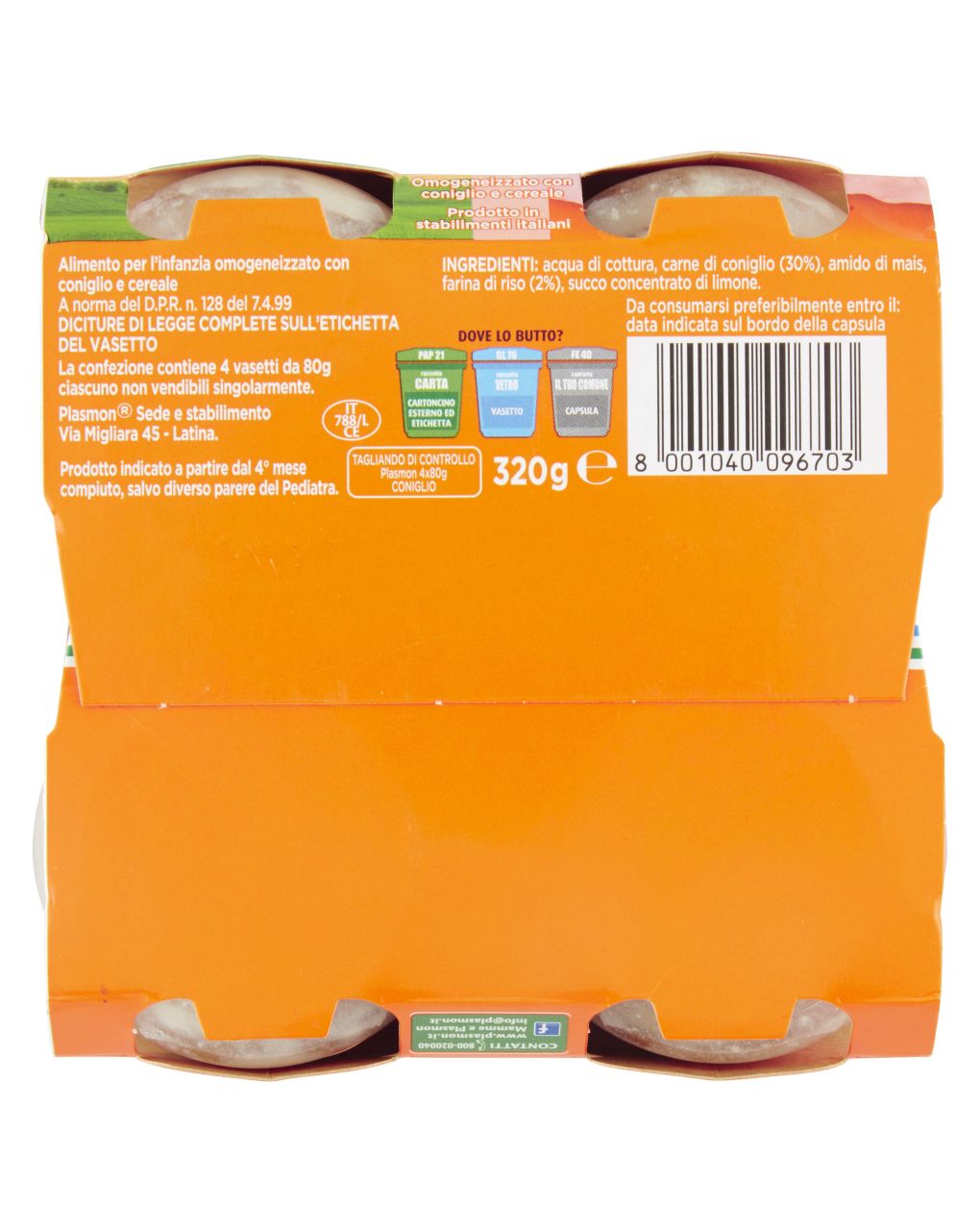 Omogeneizzato coniglio 4x80g - plasmon