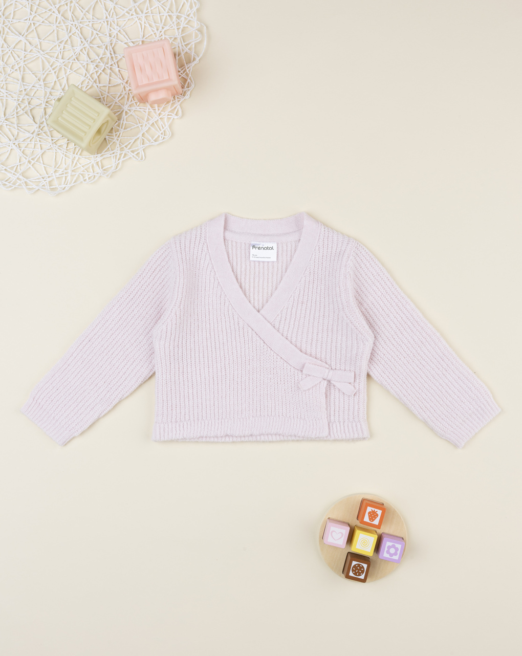 Cardigan bimba rosa con fiocco