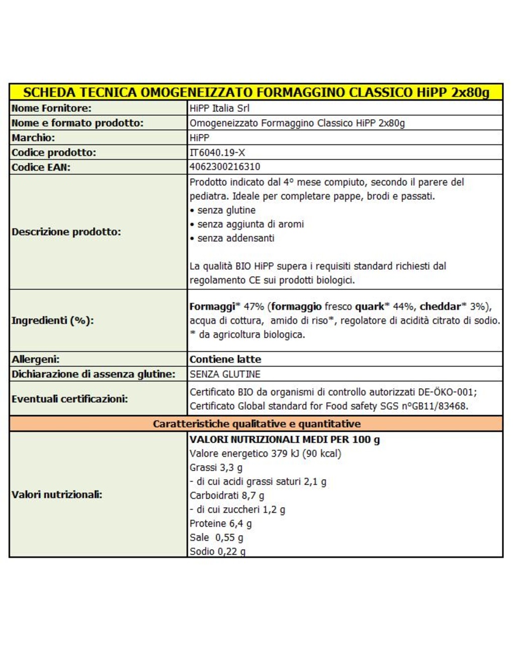 Omogeneizzato formaggino classico 2x80g - hipp