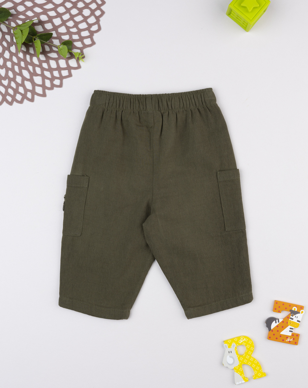 Pantalone bimbo verde patch orso