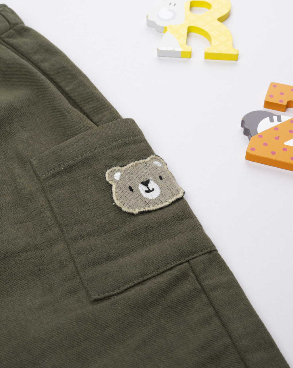 Pantalone bimbo verde patch orso