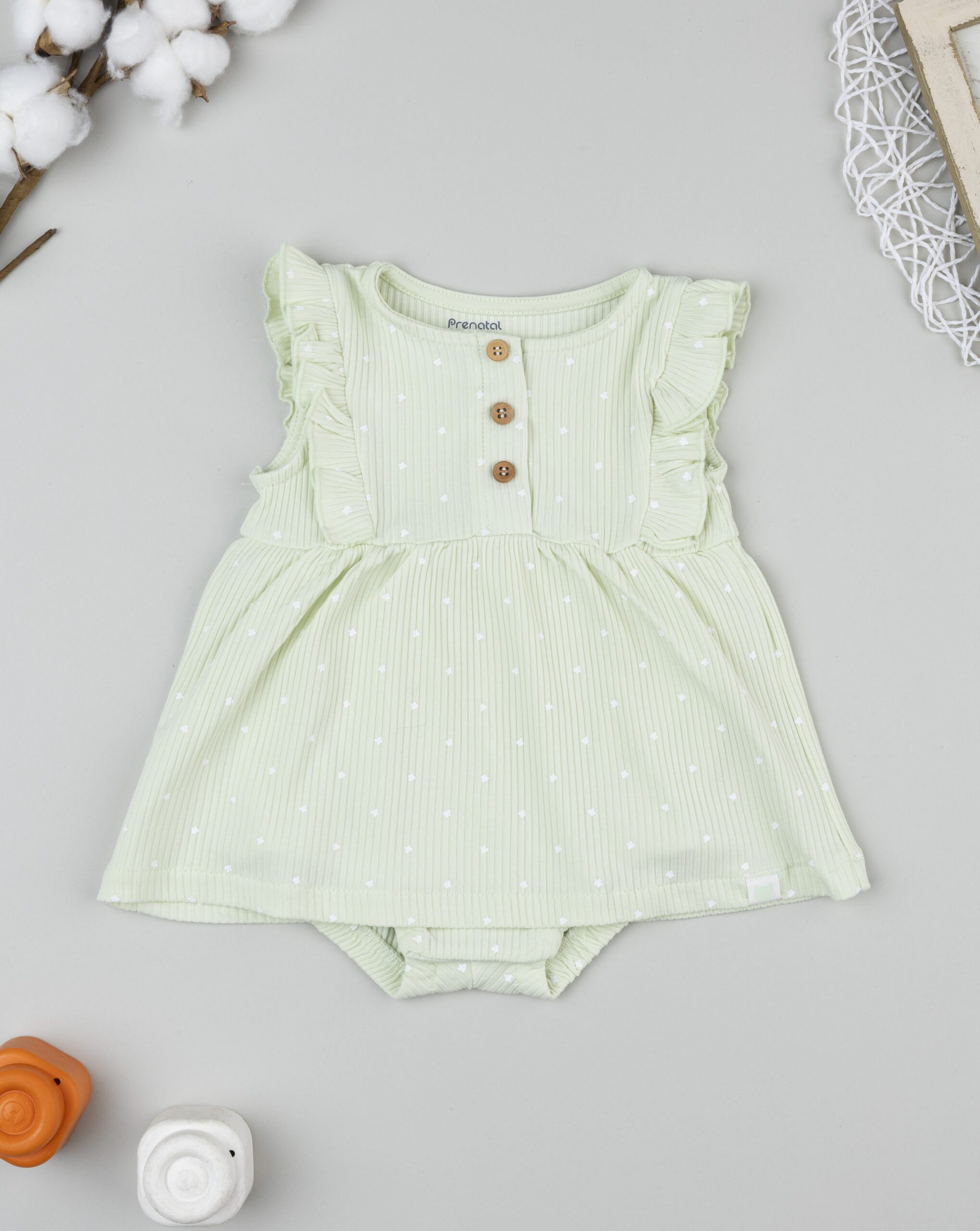 Pagliaccetto neonata verde con frill