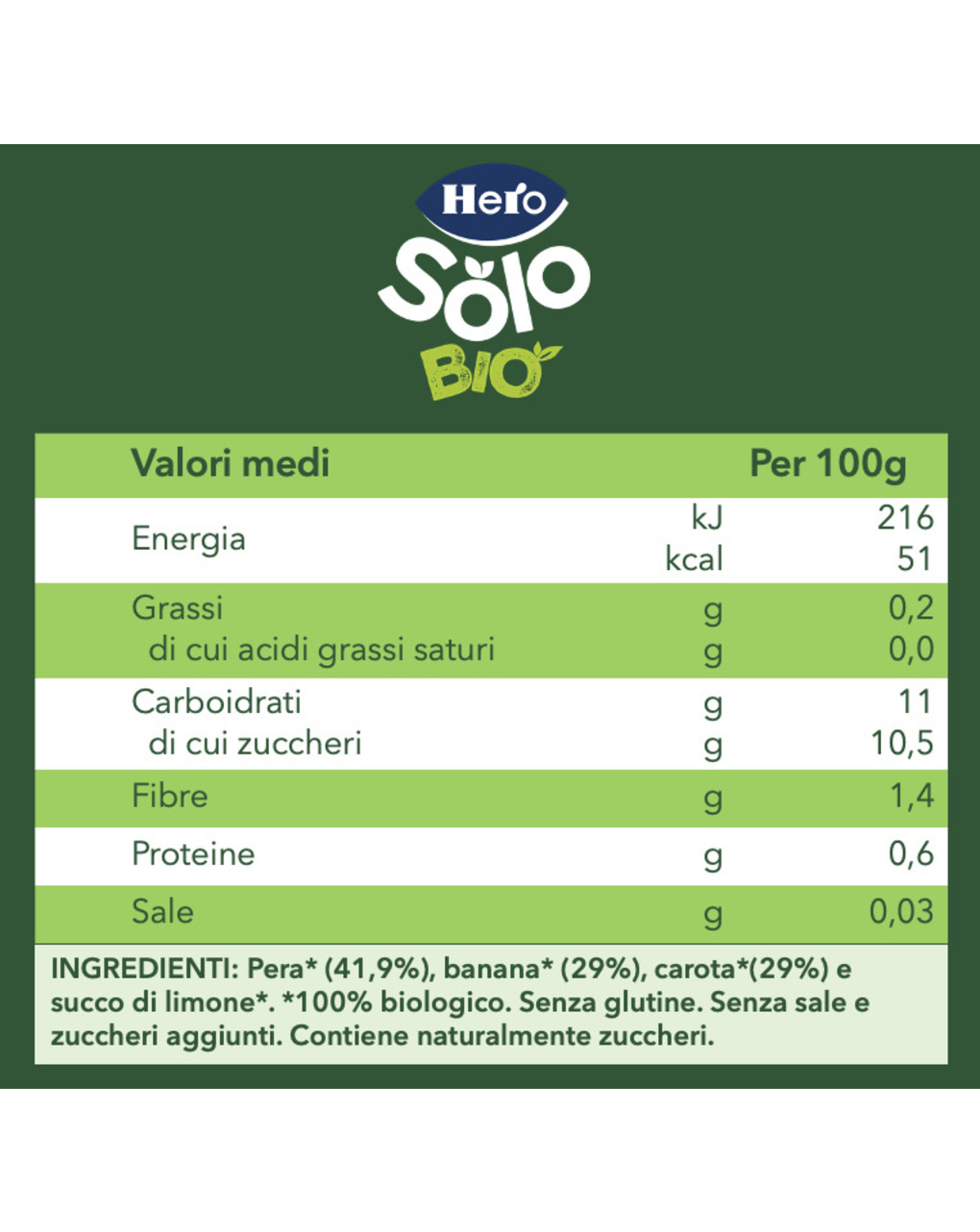 Omogeneizzato pera banana carota 120g - hero solo
