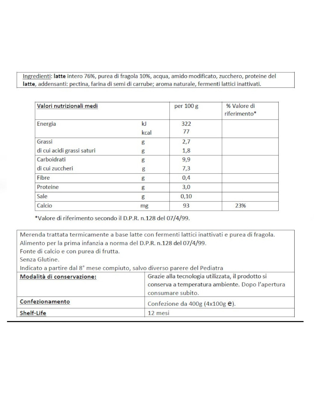 Merenda al latte fragola 4x100g - humana