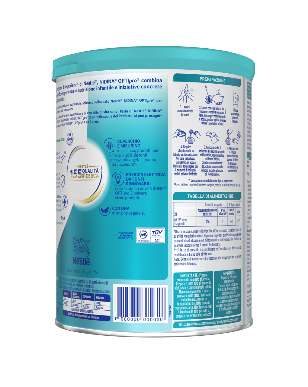 Latte di crescita in polvere nidina optipro 3 dai 12 mesi. latta 800 gr - nestlé