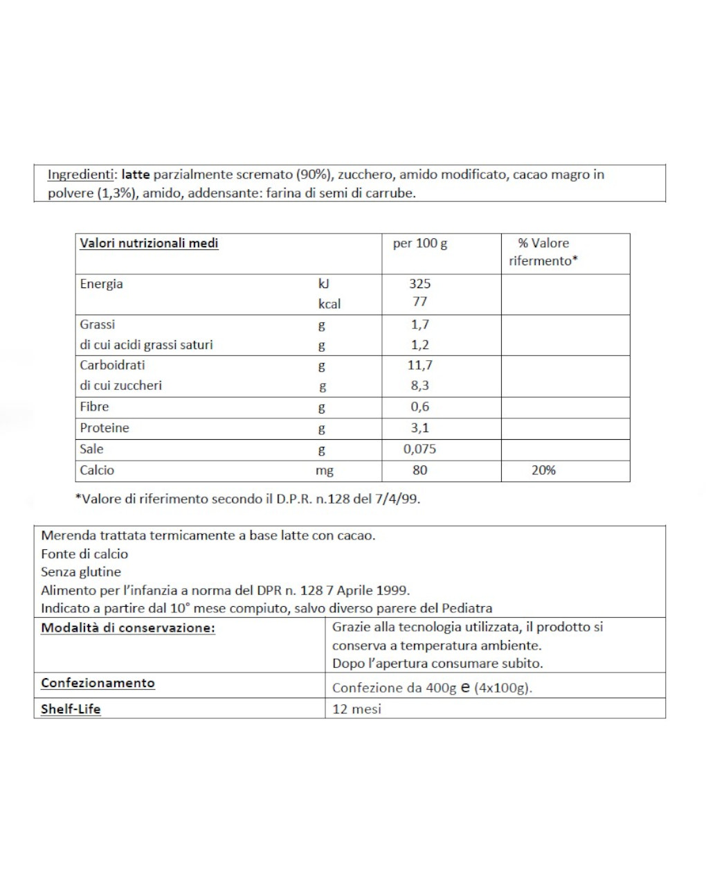 Humana merenda latte cacao 4x100gr