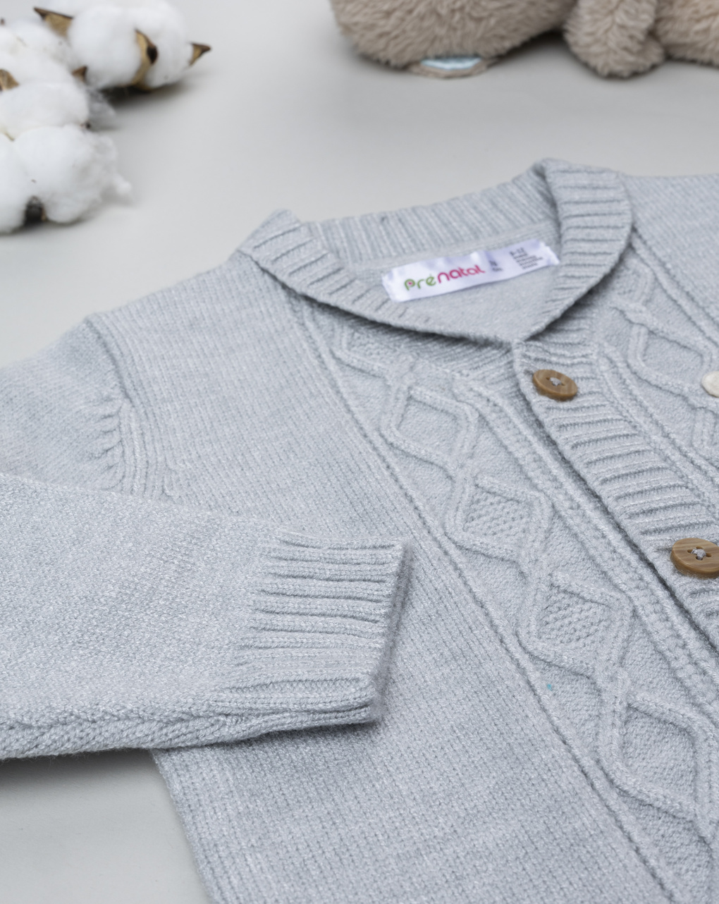 Cardigan bimbo grigio con patch