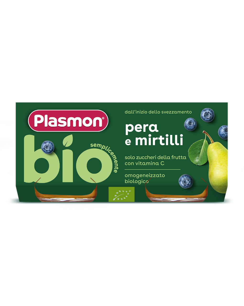 Omogeneizzato di pera e mirtilli bio - 2 x 80 gr - plasmon
