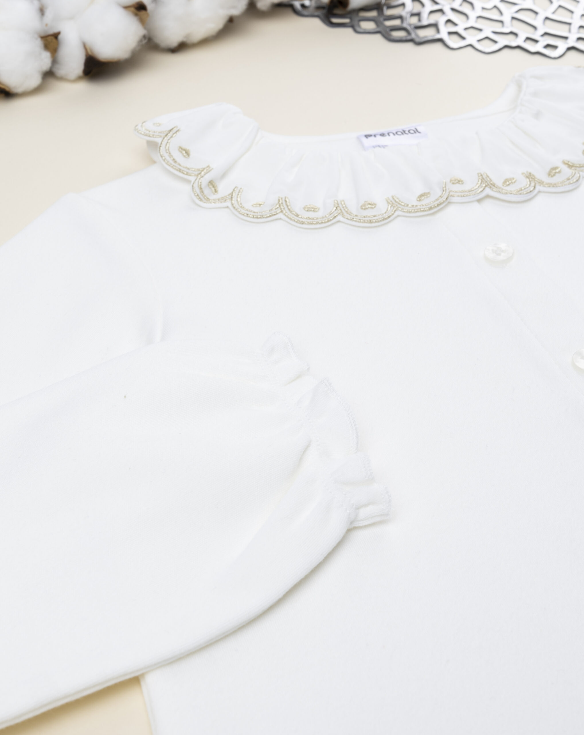 Camicia bimba bianca colletto ricamato