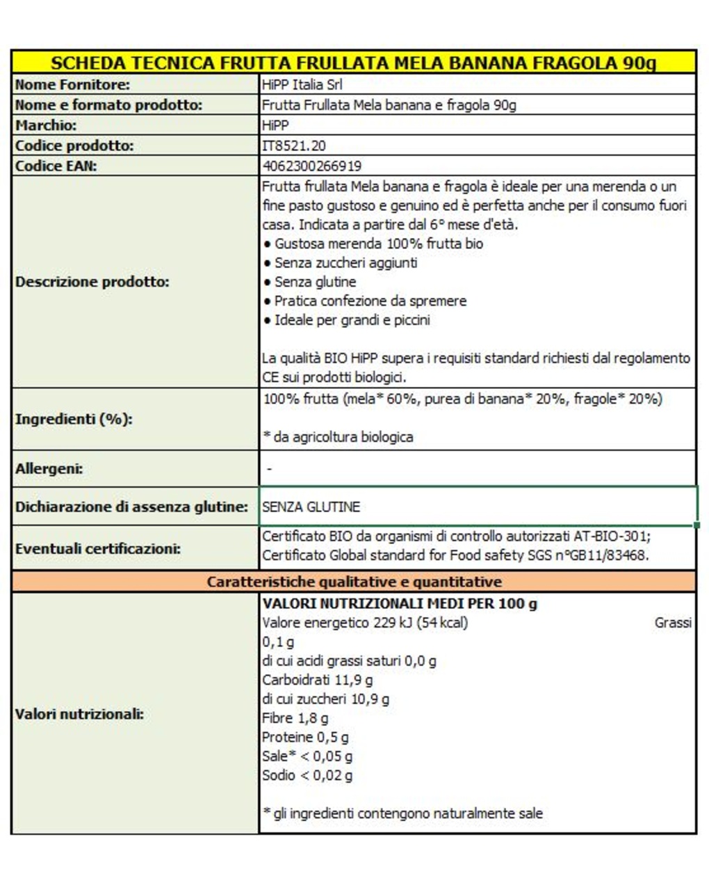 Frutta frullata mela, banana e fragola 90g - hipp