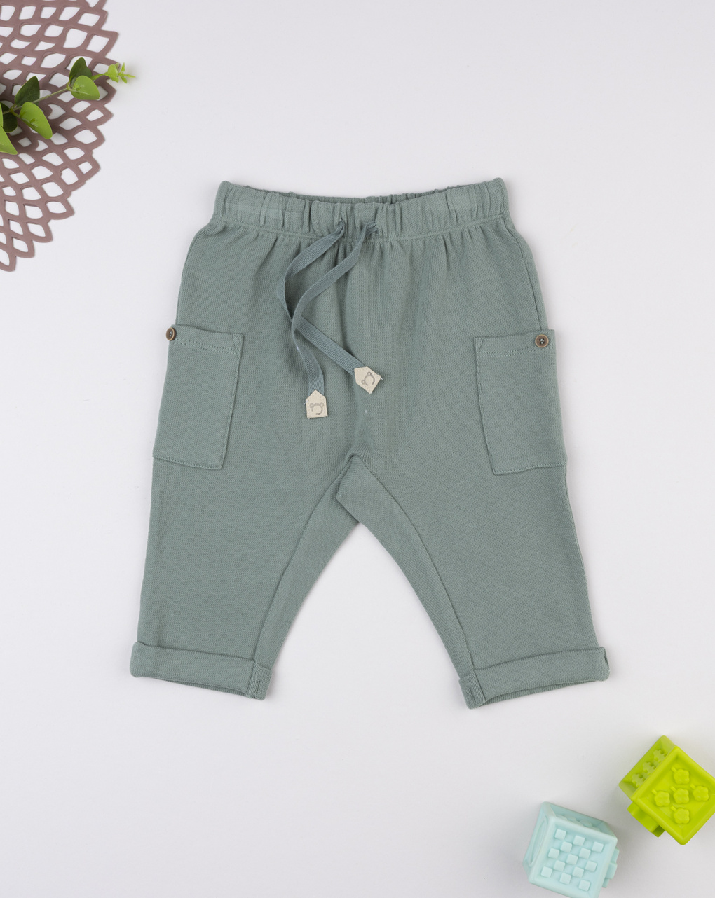 Pantalone bimbo verde con tasche