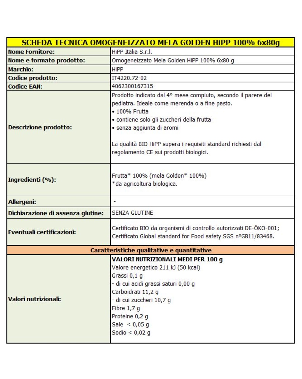 Omogeneizzato mela golden 100% 6x80g - hipp