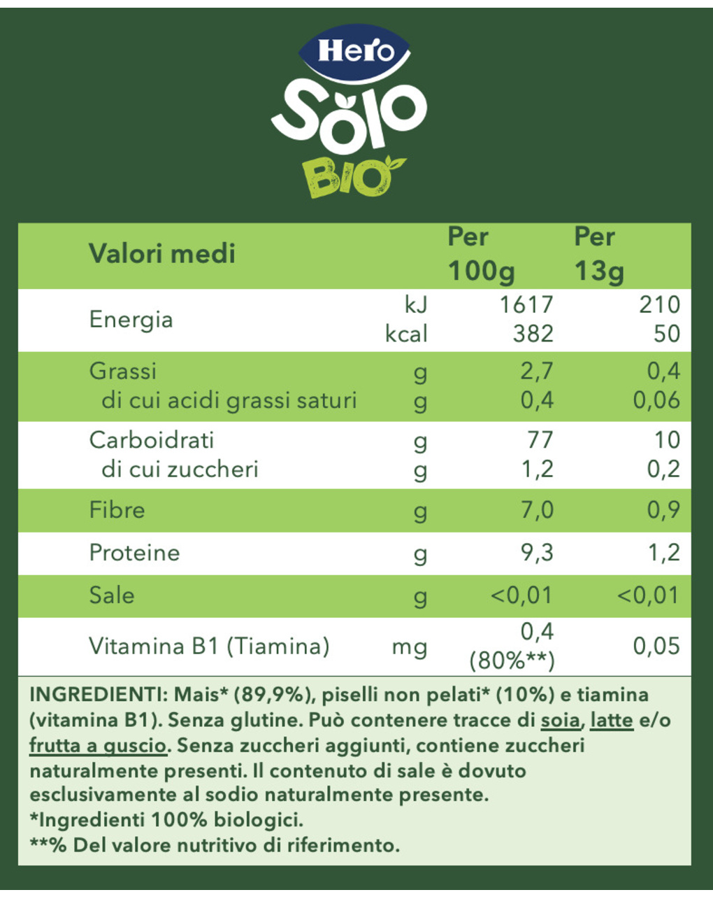 Snacks piselli mais 40 gr biologico - hero solo