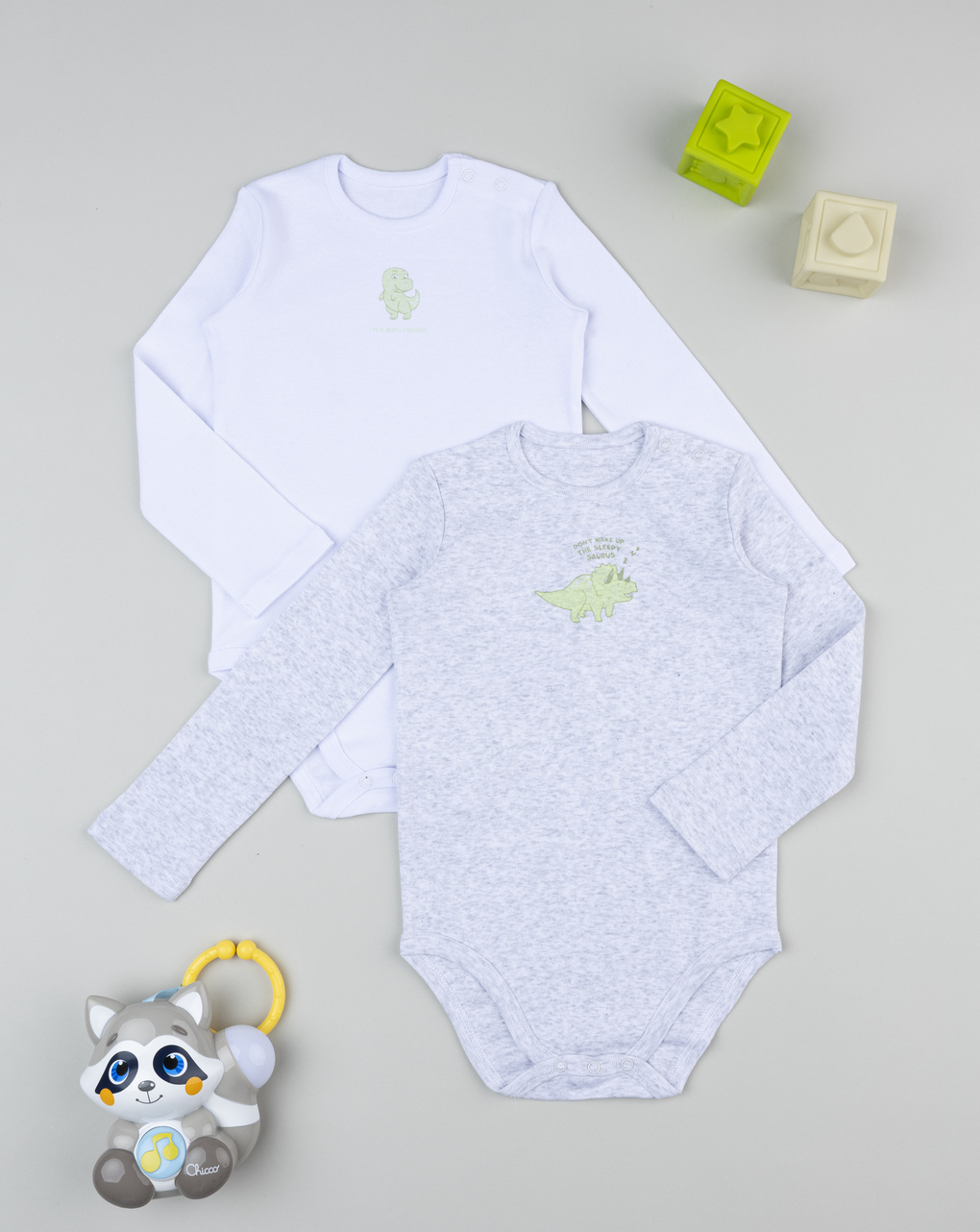 Pack 2 body bimbo bianco/grigio dino