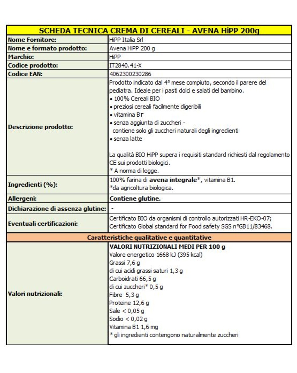 Crema di cereali avena 200g - hipp