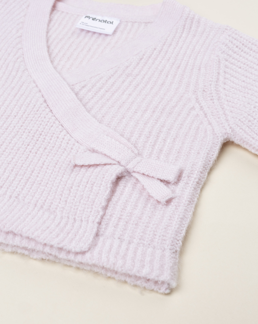 Cardigan bimba rosa con fiocco