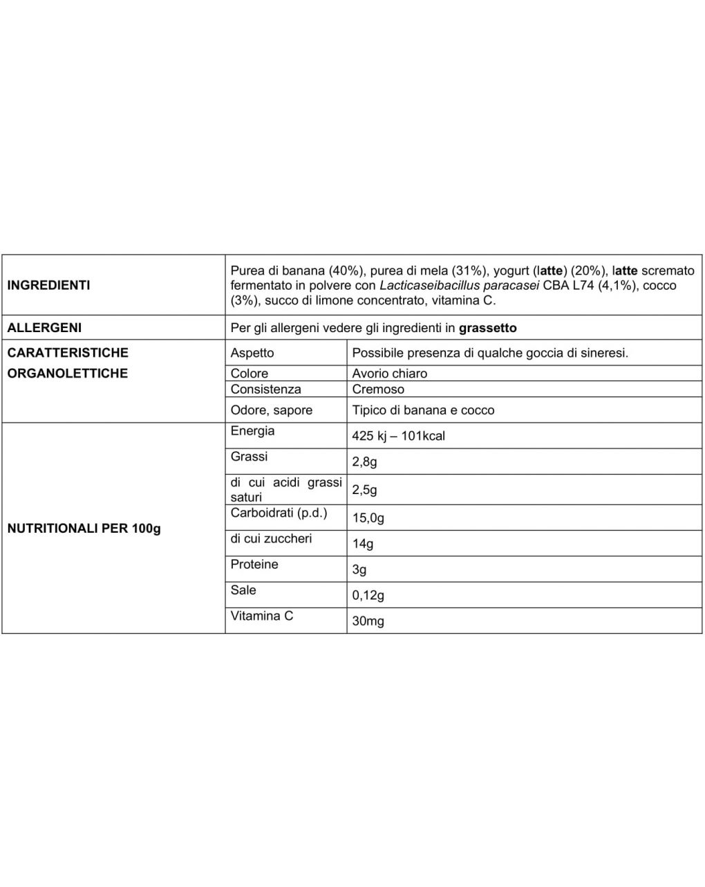 Il frullato nutri-mune banana, cocco, yogurt, mela 85 g - plasmon