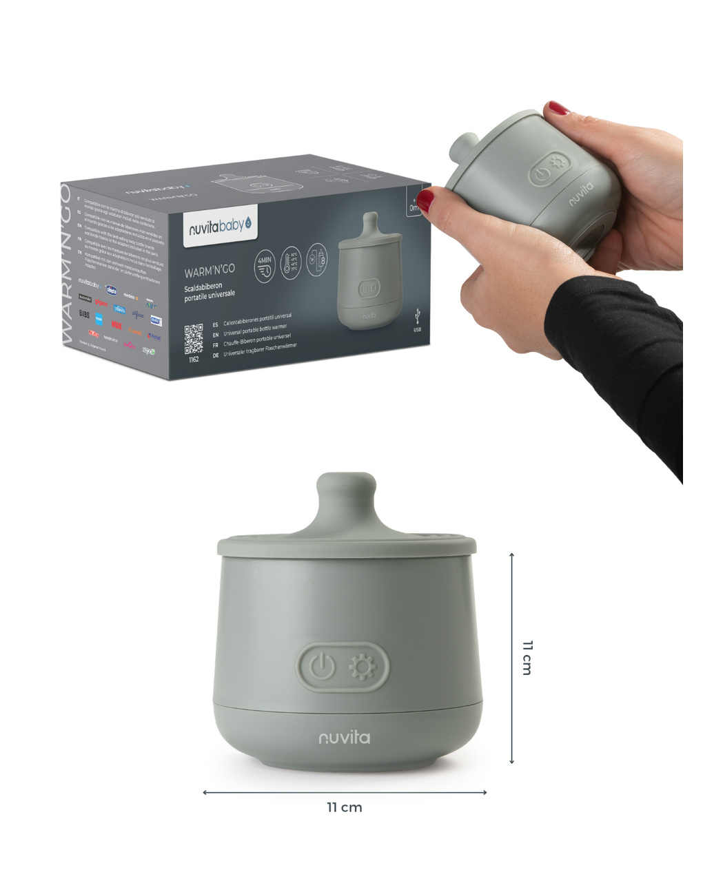 Scaldabiberon portatile universale warm'n'go 1162 sage green - nuvita