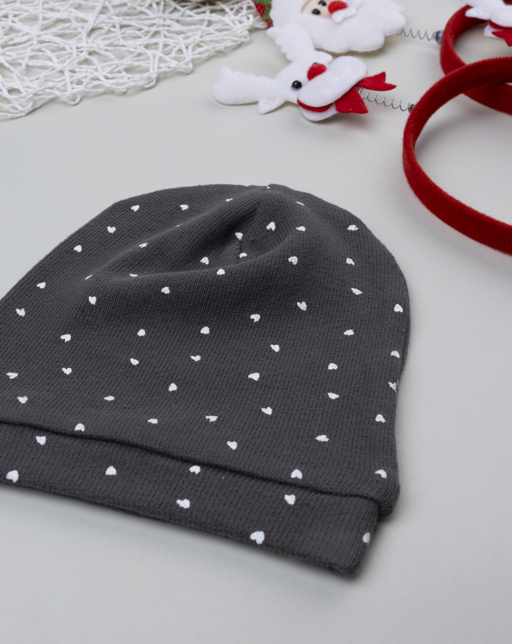 Cappello bimba grigio cuori allover